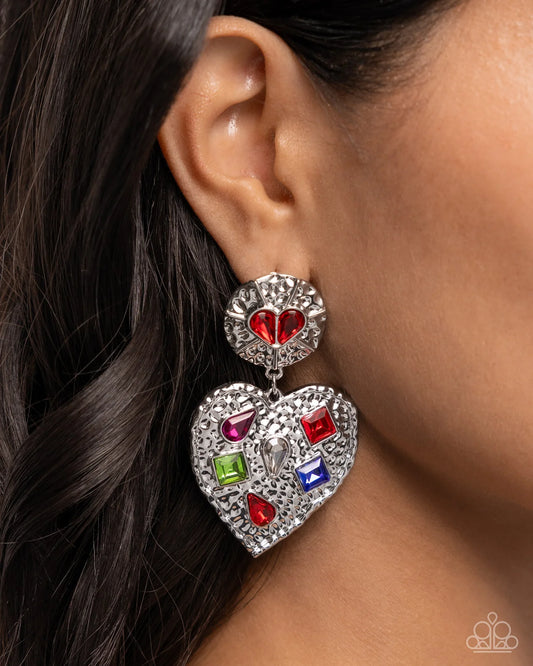 PAPARAZZI "ANTIQUED ALLURE" RED POST EARRINGS