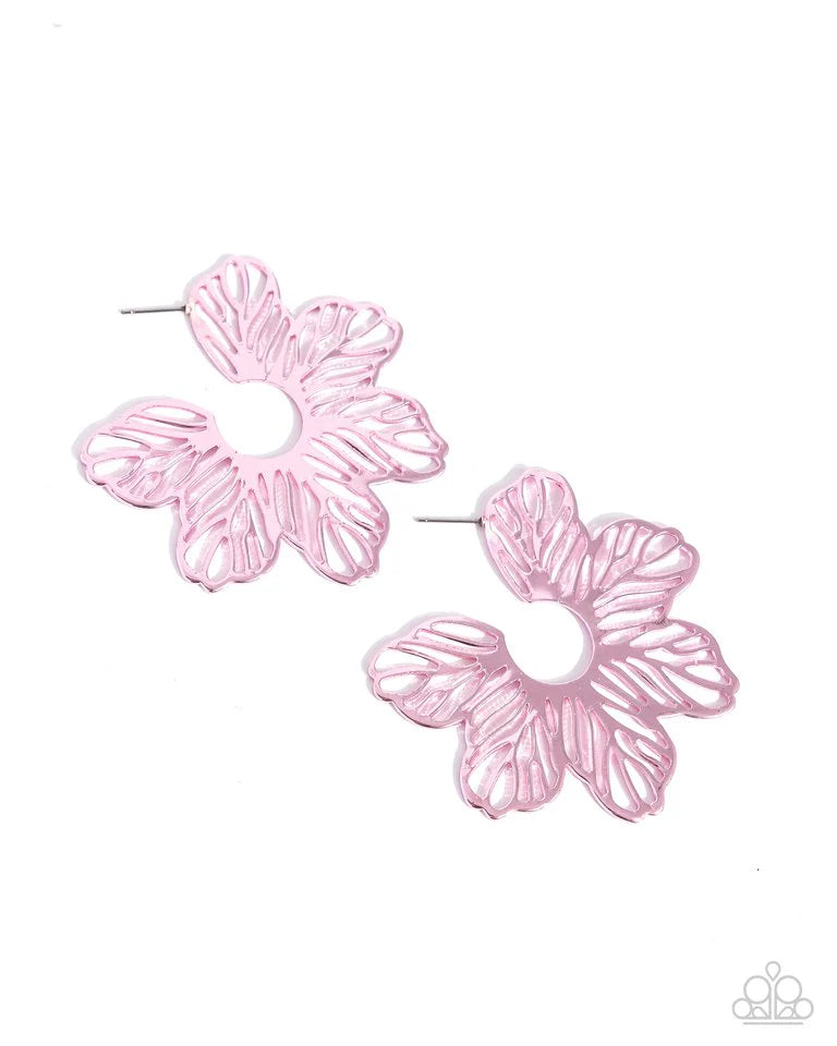 Paparazzi Earring ~ Floral Fame - Pink