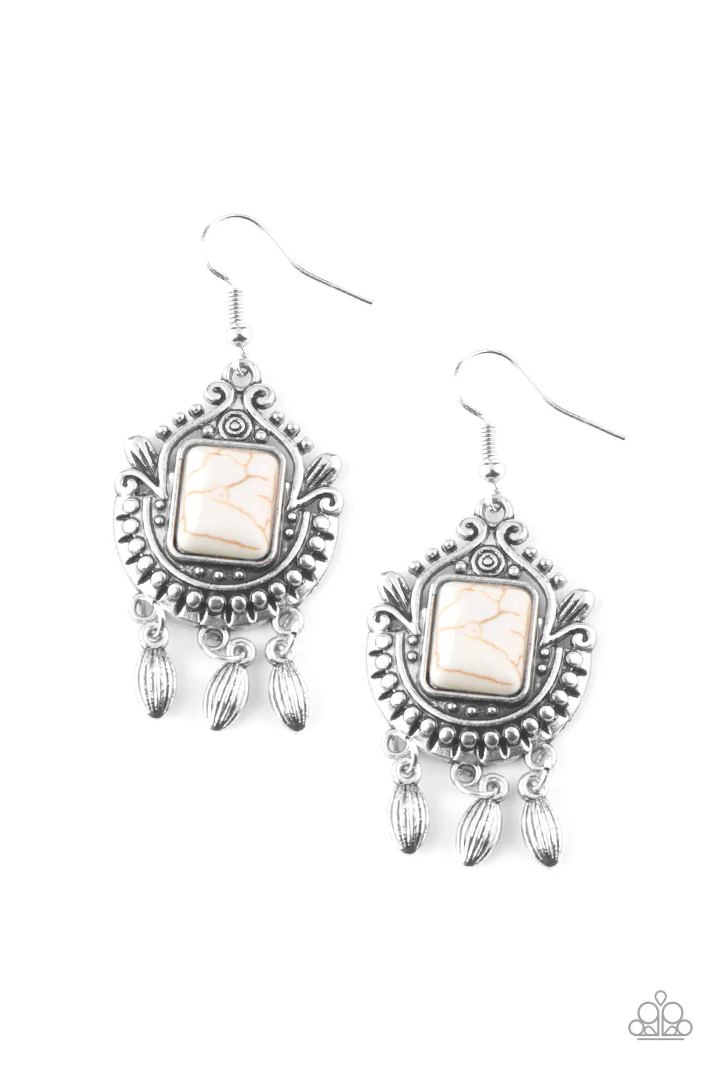 PAPARAZZI "OPEN PASTURES" WHITE EARRINGS