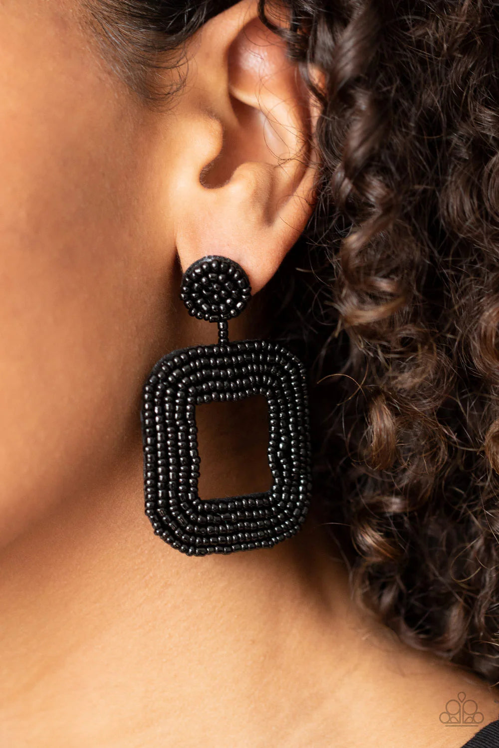 PAPARAZZI "BEADED BELLA" BLACK POST EARRINGS