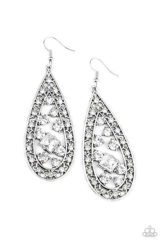 Paparazzi Drop-Dead Dazzle - White Rhinestone Earrings