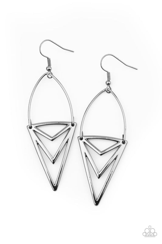 Proceed With Caution - Paparazzi Black Earrings