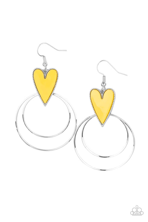 Paparazzi  Happily Ever Hearts - Yellow  Earrings