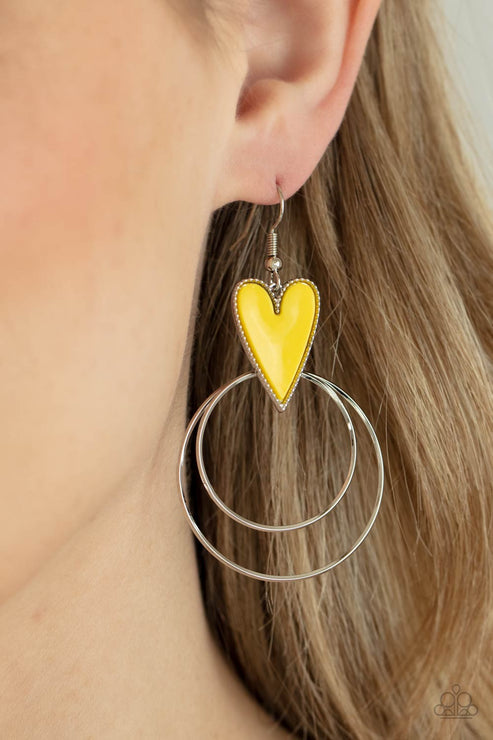 Paparazzi  Happily Ever Hearts - Yellow  Earrings