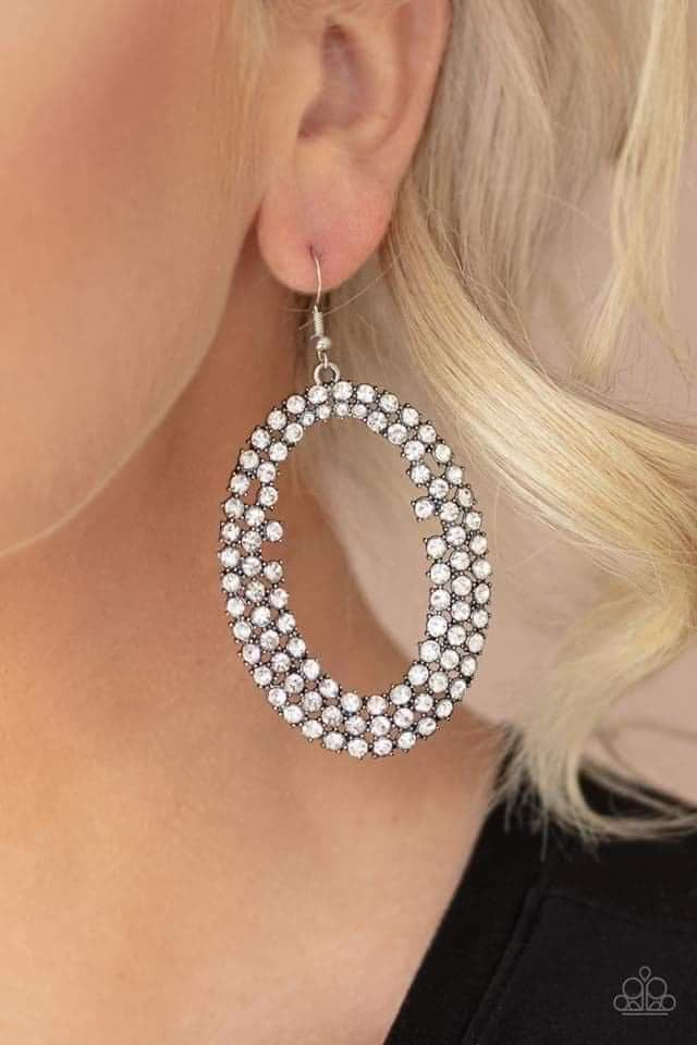 RADICAL RAZZLE - WHITE RHINESTONE EARRINGS - PAPARAZZI ACCESSORIES