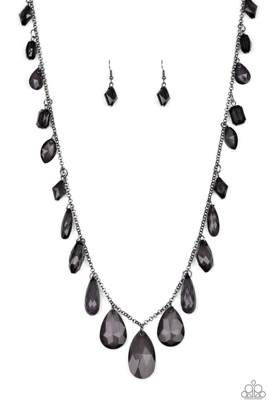 GLOW AND STEADY WINS THE RACE - PAPARAZZI - BLACK BEAD GUNMETAL NECKLACE