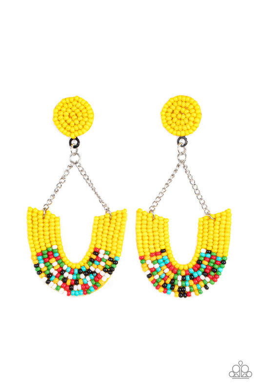 Make it RAINBOW - yellow - Paparazzi earrings