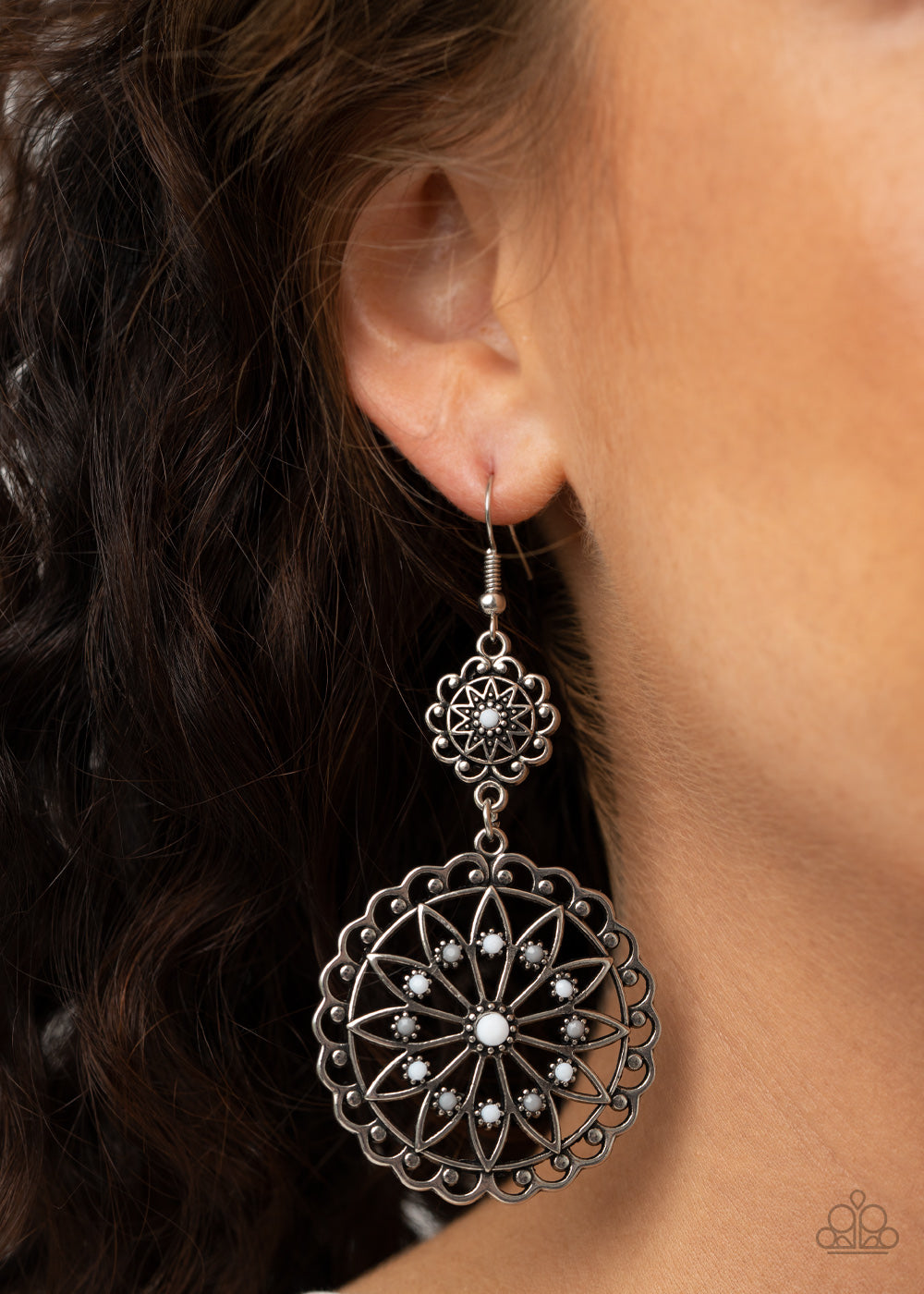 Paparazzi Beaded Brilliance - White - Earrings