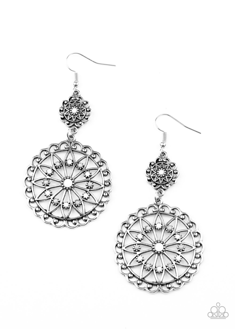 Paparazzi Beaded Brilliance - White - Earrings